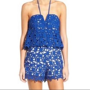 J.O.A Blue Lace Romper with Tan lining